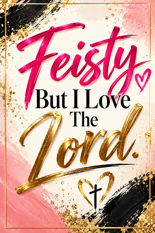 Feisty, But I Love The Lord 30-day devotional for women cover in pink, black and gold